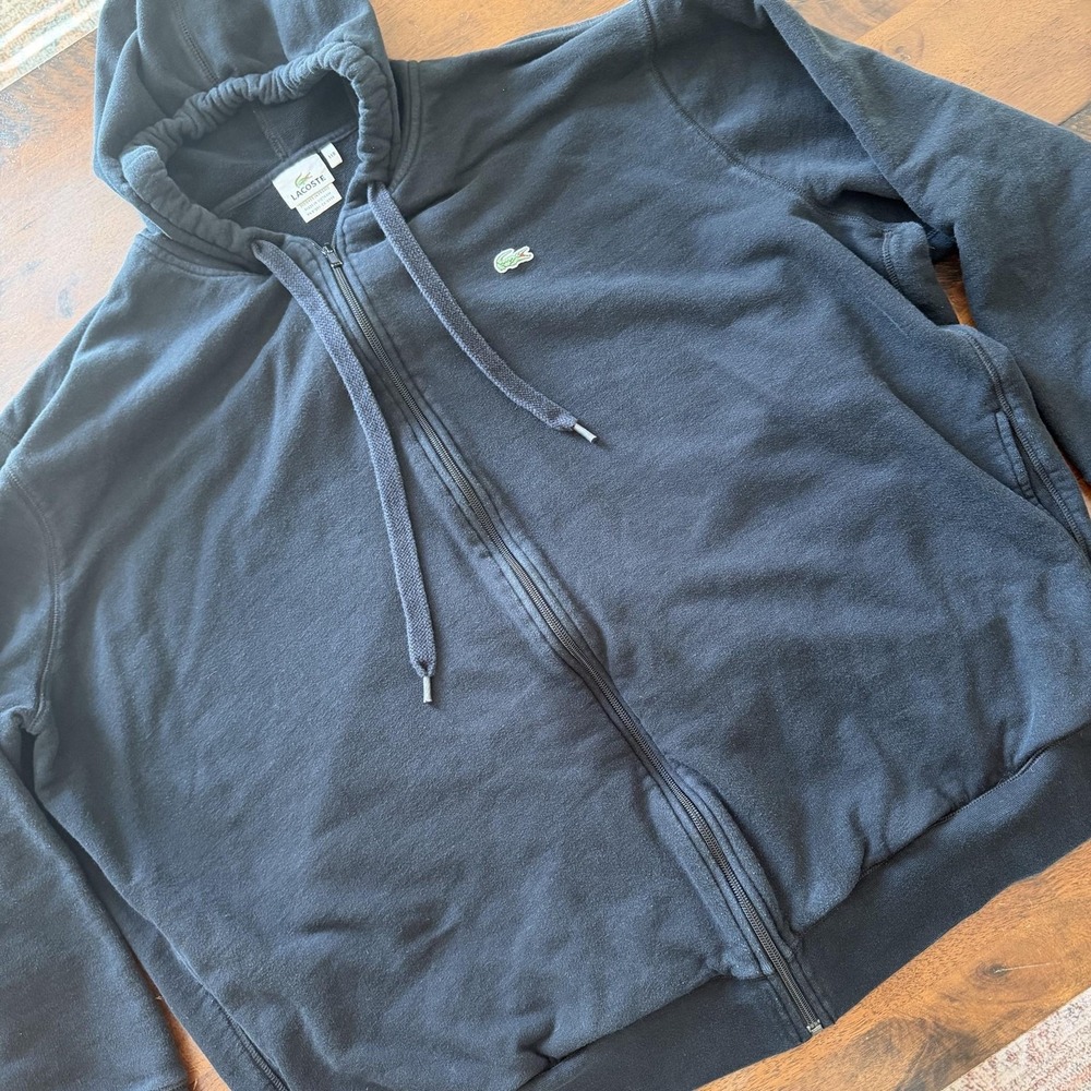Lacoste Hoodie Mens 5XL Black Full Zip Fleece Logo Relaxed Fit Cotton Sweatshirt
